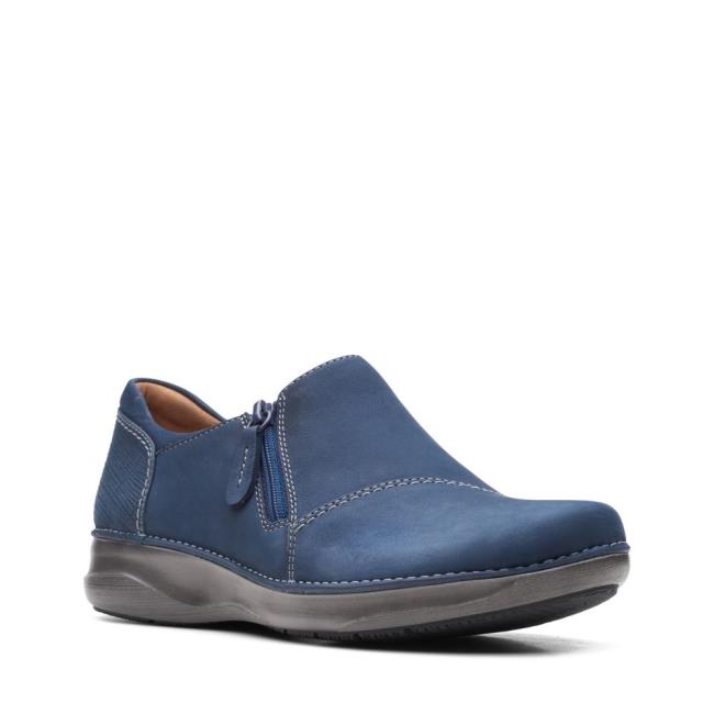 Clarks Appley Zip Ravni Čevlji Ženske Temno Modre | CLK605UZS