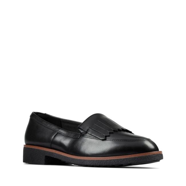 Clarks Griffin Kilt Mokasini Ženske Črne | CLK754GXT