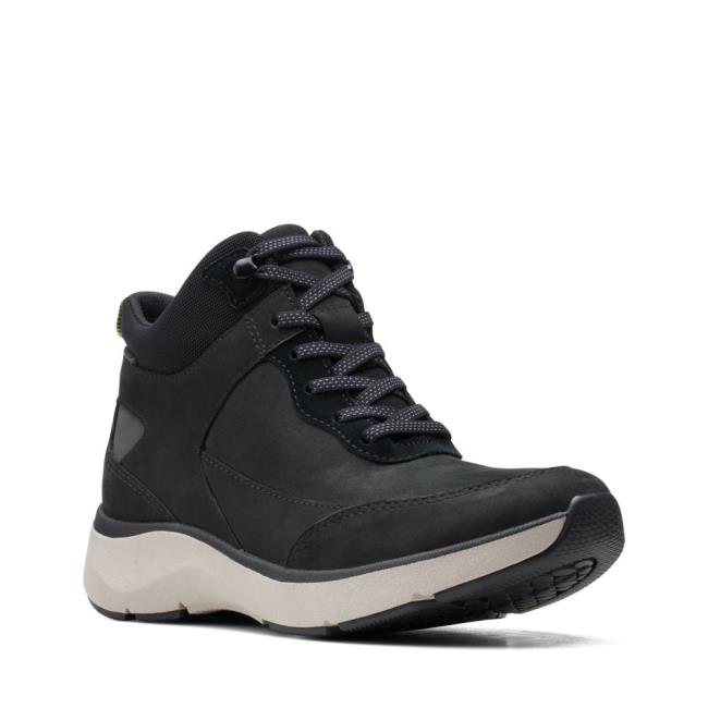 Clarks Wave 2.0 Mid. Gležnarji Ženske Črne | CLK952FBN