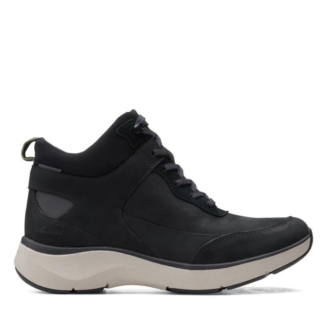 Clarks Wave 2.0 Mid. Gležnarji Ženske Črne | CLK952FBN